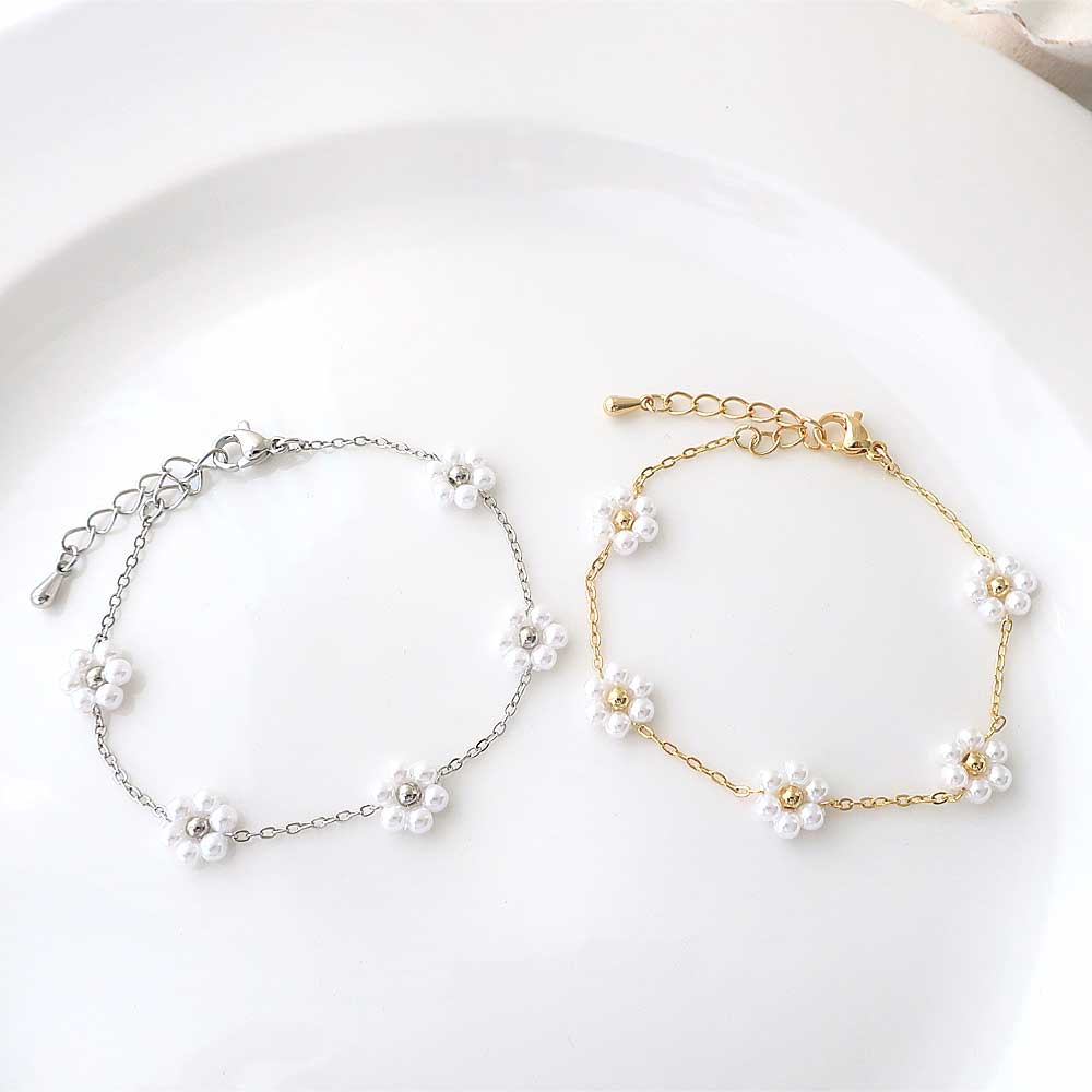B-91) パールフラワーブレスレット | ビーズ・パーツなどの