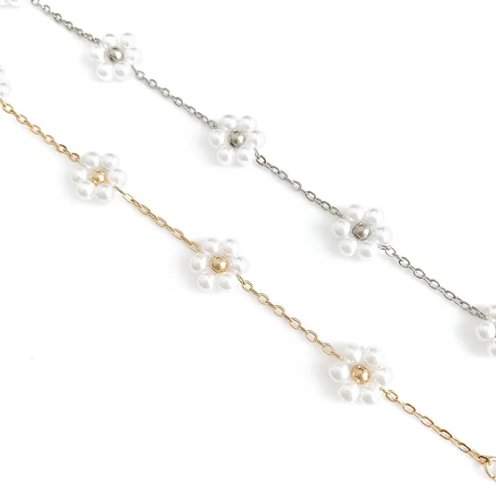 B-91) パールフラワーブレスレット | ビーズ・パーツなどの