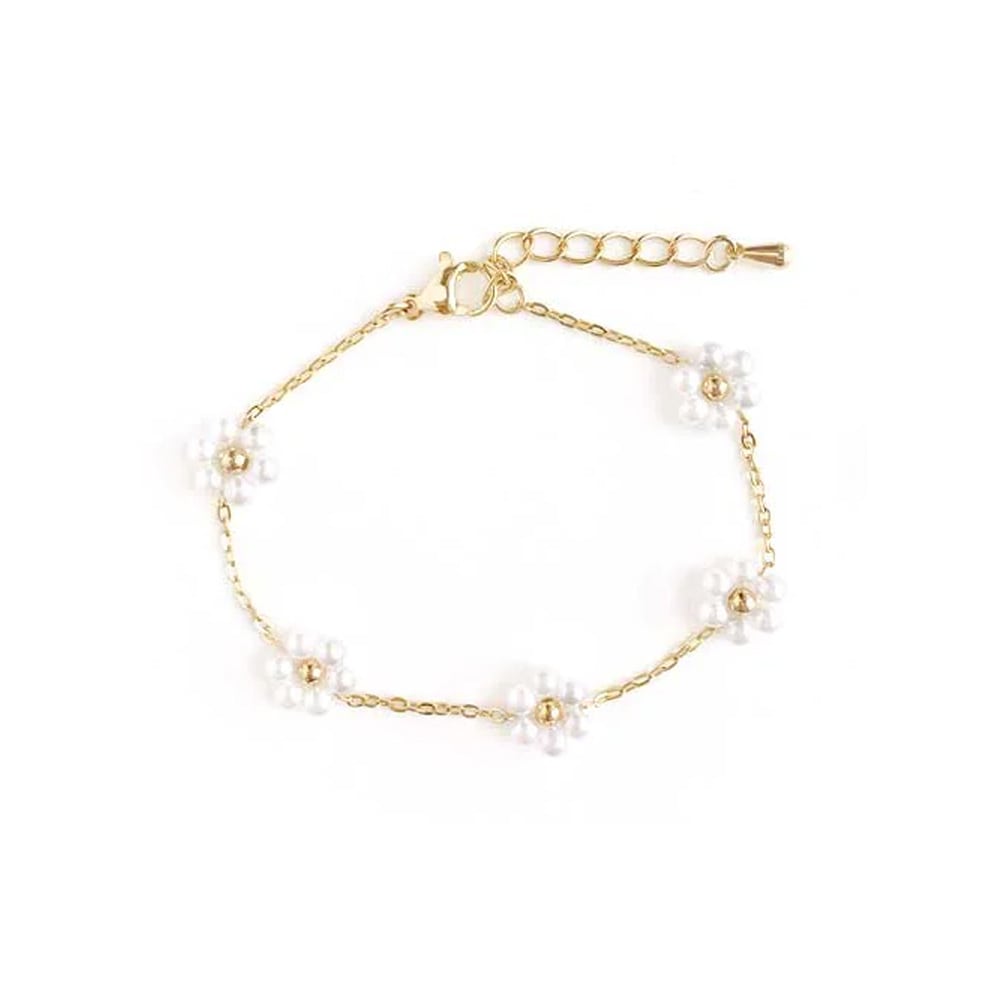 B-91) パールフラワーブレスレット | ビーズ・パーツなどの