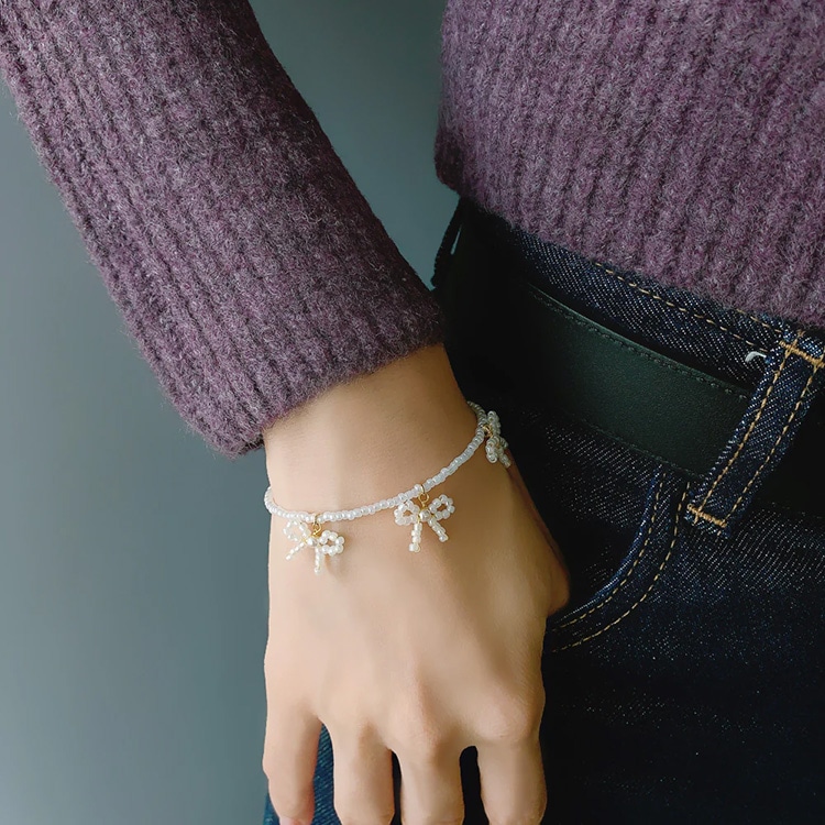 B-158) ビーズリボンブレスレット | ビーズ・パーツなどのハンドメイド