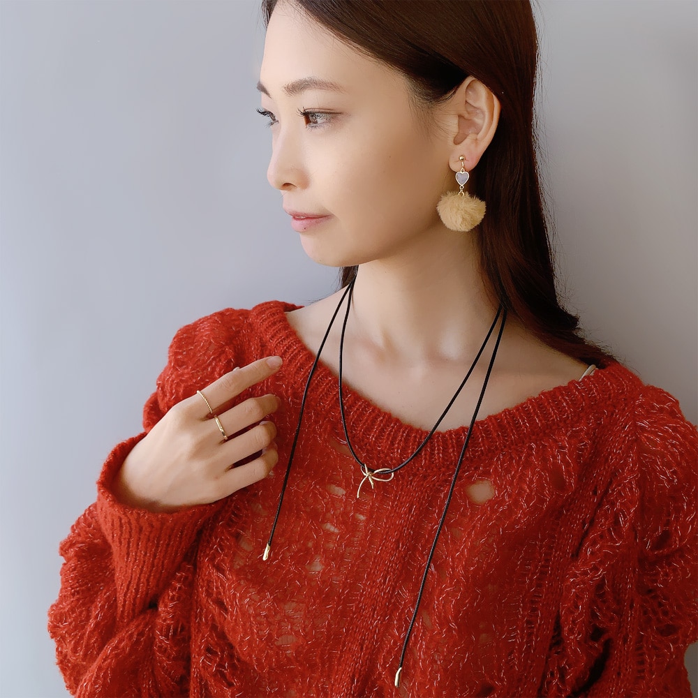 E-708) ハート×ファーイヤリング | ビーズ・パーツなどのハンドメイド