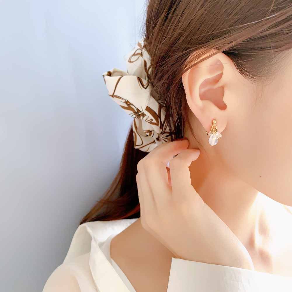 E-619) サザレ×ストーンイヤリング | ビーズ・パーツなどの