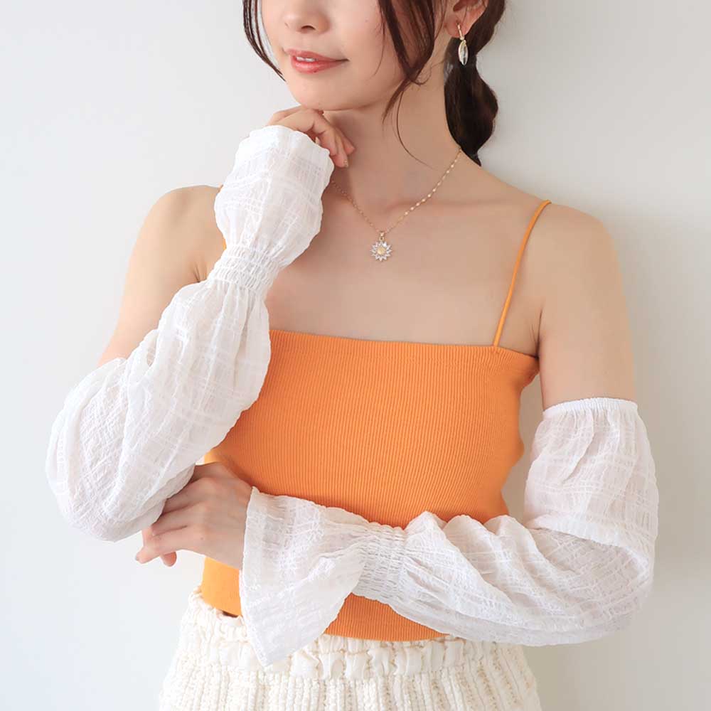 ご確認用☆アームカバー☆ハンドメイド UV加工 ゆるめ アームカバー フリル付 レッド オレンジ - かわいいと