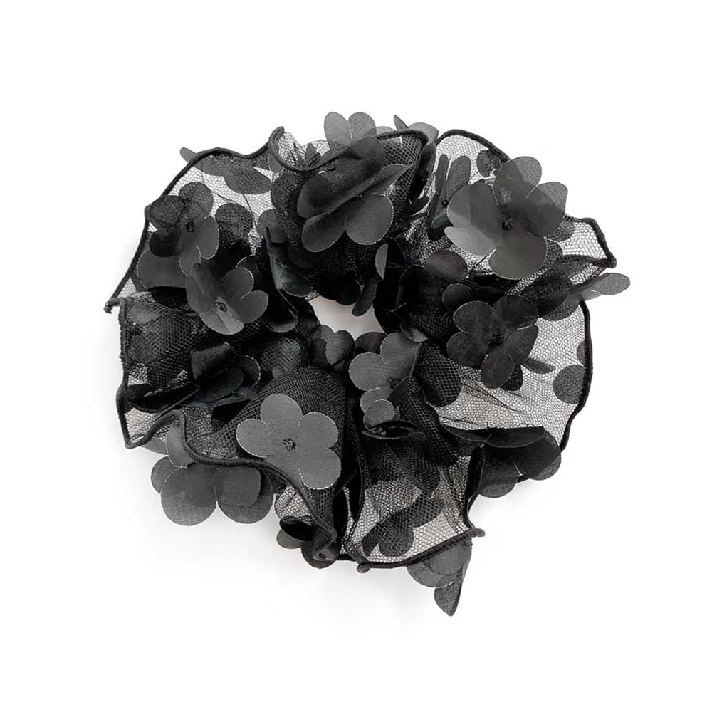 S-465) フラワー付レースシュシュ | ビーズ・パーツなどのハンドメイド