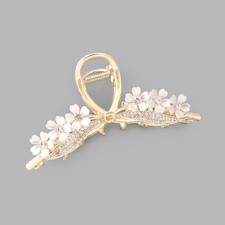 V-587) 桜×ビジューバンスクリップ | ビーズ・パーツなどの