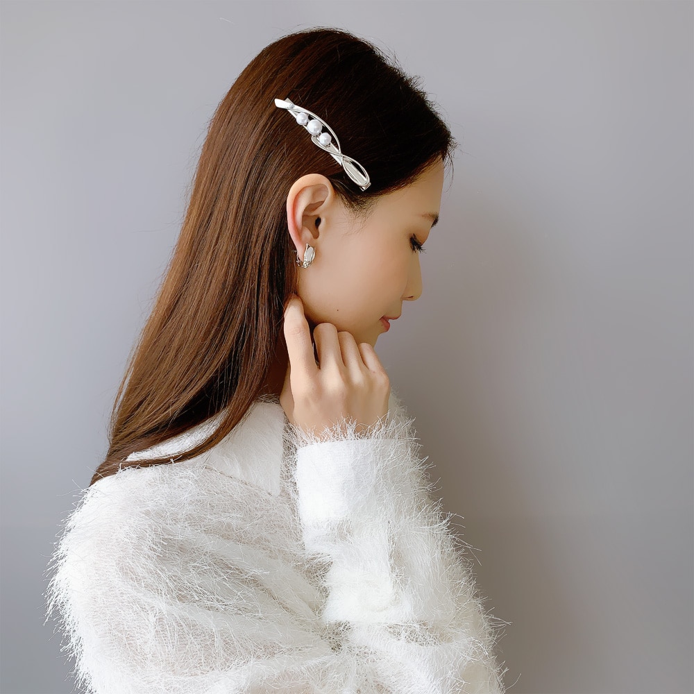 オパールのヘアピン C-297) パール付ヘアクリップ | ビーズ・パーツなどのハンドメイド