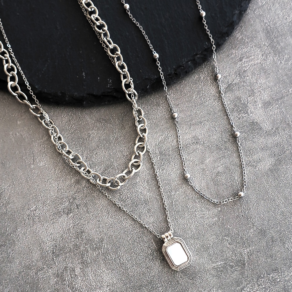 N-257) スクエアチャーム2連ネックレス | ビーズ・パーツなどの