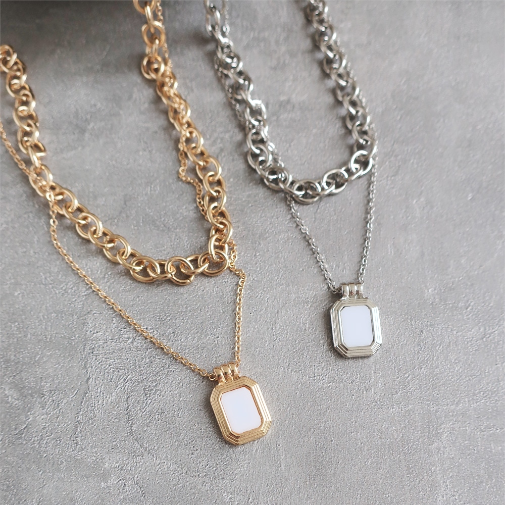 N-257) スクエアチャーム2連ネックレス | ビーズ・パーツなどの