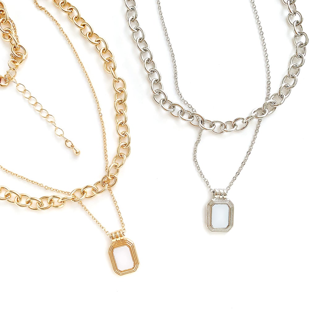 N-257) スクエアチャーム2連ネックレス | ビーズ・パーツなどの