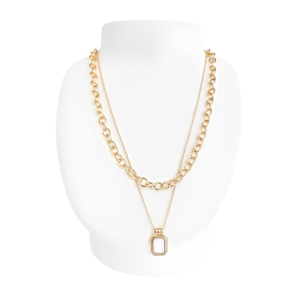 N-257) スクエアチャーム2連ネックレス | ビーズ・パーツなどの