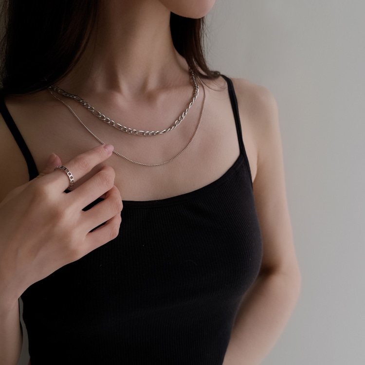 N-344) 2連チェーンネックレス / ステンレス | ビーズ・パーツなどの