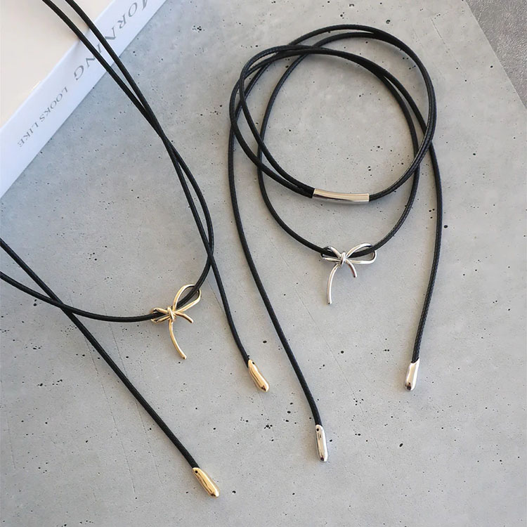 N-311) リボンモチーフコードネックレス | ビーズ・パーツなどの