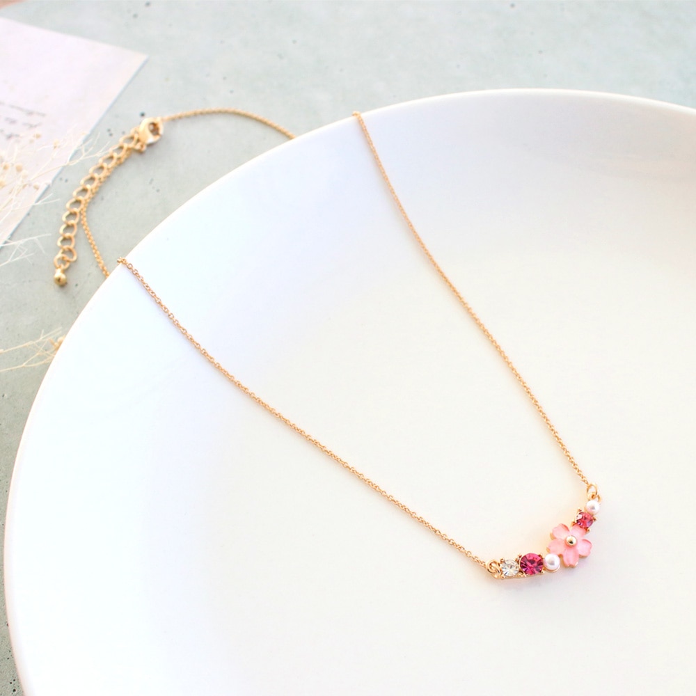♡ハンドメイド♡ビジューネックレス N-323) 桜×ビジューネックレス | ビーズ・パーツなどのハンドメイド