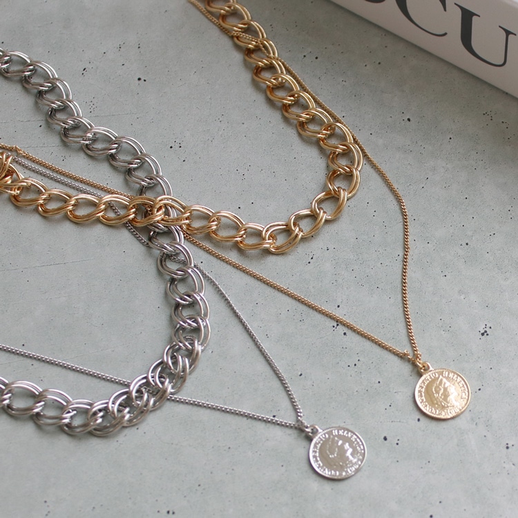 N-333) 2連コインネックレス | ビーズ・パーツなどのハンドメイド