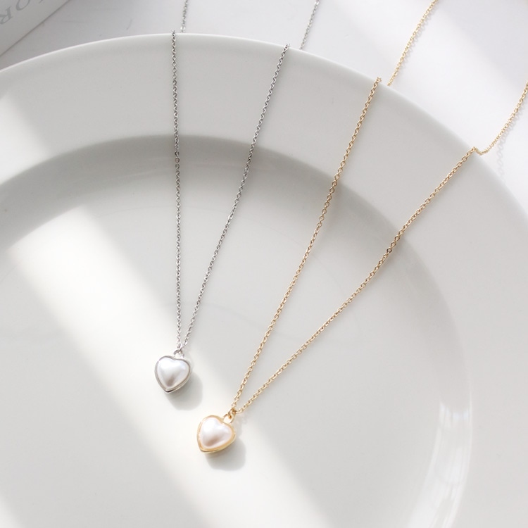 N-397) ハートパールネックレス | ビーズ・パーツなどのハンドメイド