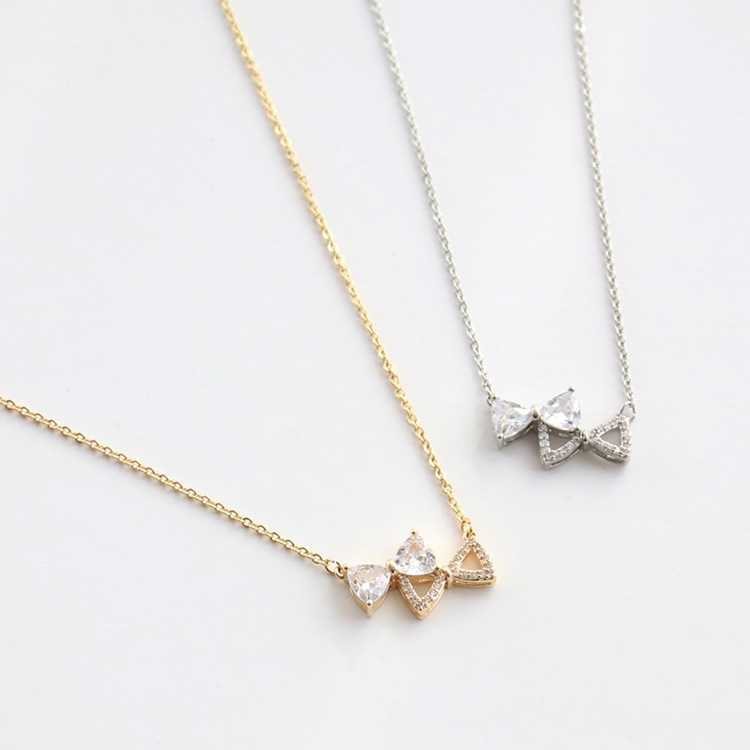N-403) ダブルリボンネックレス / キュービックジルコニア | ビーズ
