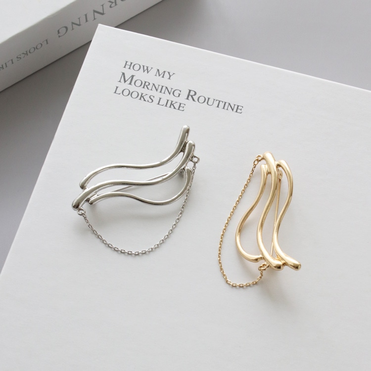 C-373) ウェーブライン×チェーンブローチ | ビーズ・パーツなどの