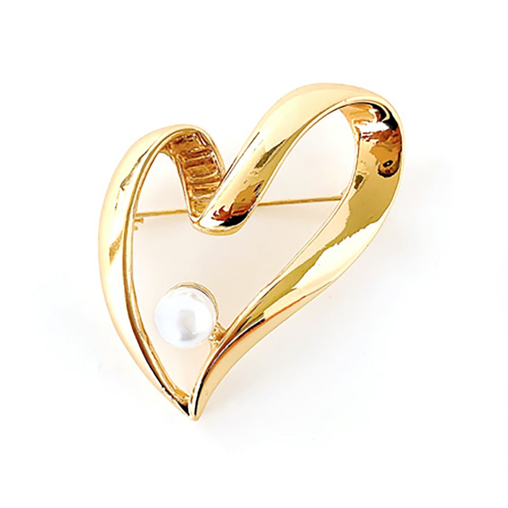 C-277) パール付ハートブローチ | ビーズ・パーツなどのハンドメイド