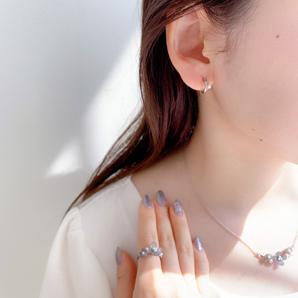 P-1078) パール付ダブルラインピアス / ニッケルフリー | ビーズ