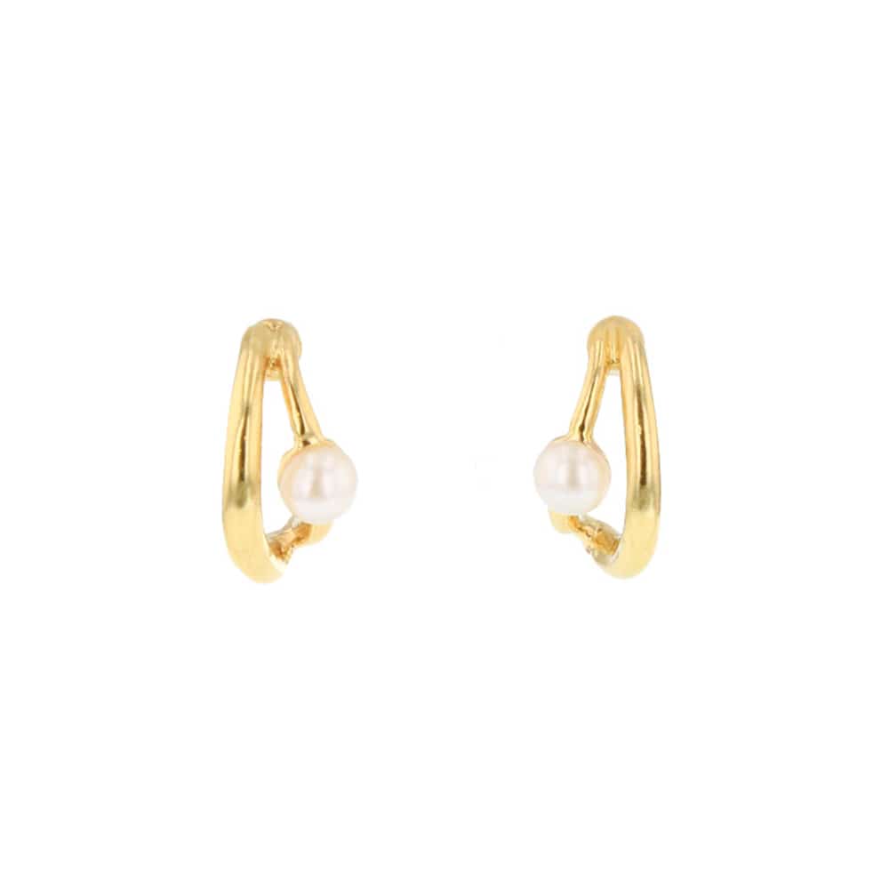 P-1078) パール付ダブルラインピアス / ニッケルフリー | ビーズ