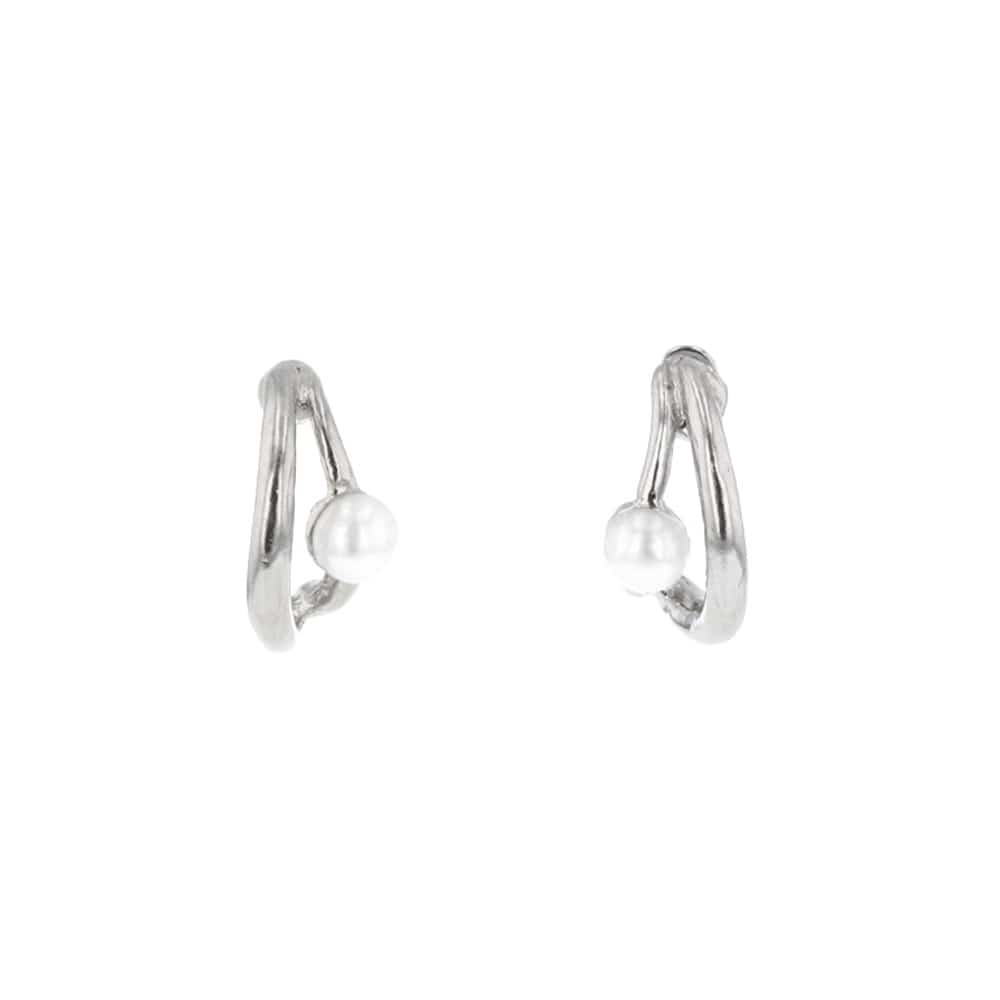 P-1078) パール付ダブルラインピアス / ニッケルフリー | ビーズ
