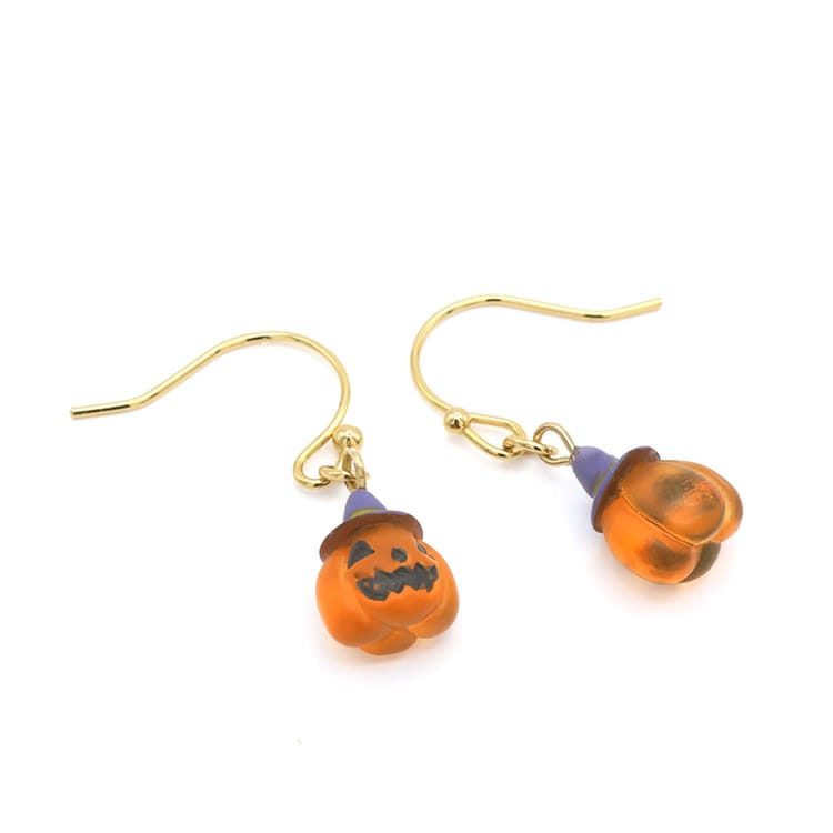 P-1255) ハロウィンパンプキンフックピアス | ビーズ・パーツなどの