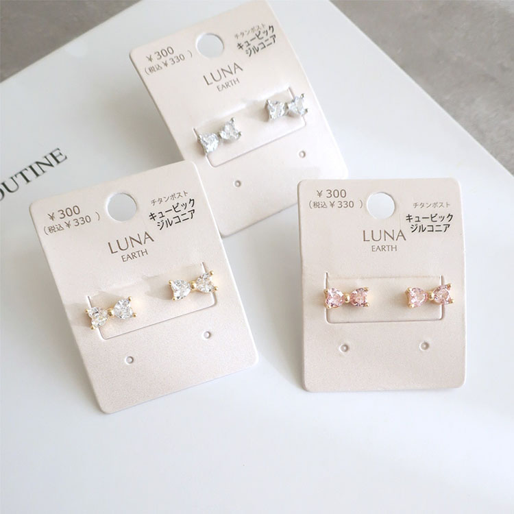 P-1017) リボンチタンピアス / キュービックジルコニア | ビーズ 