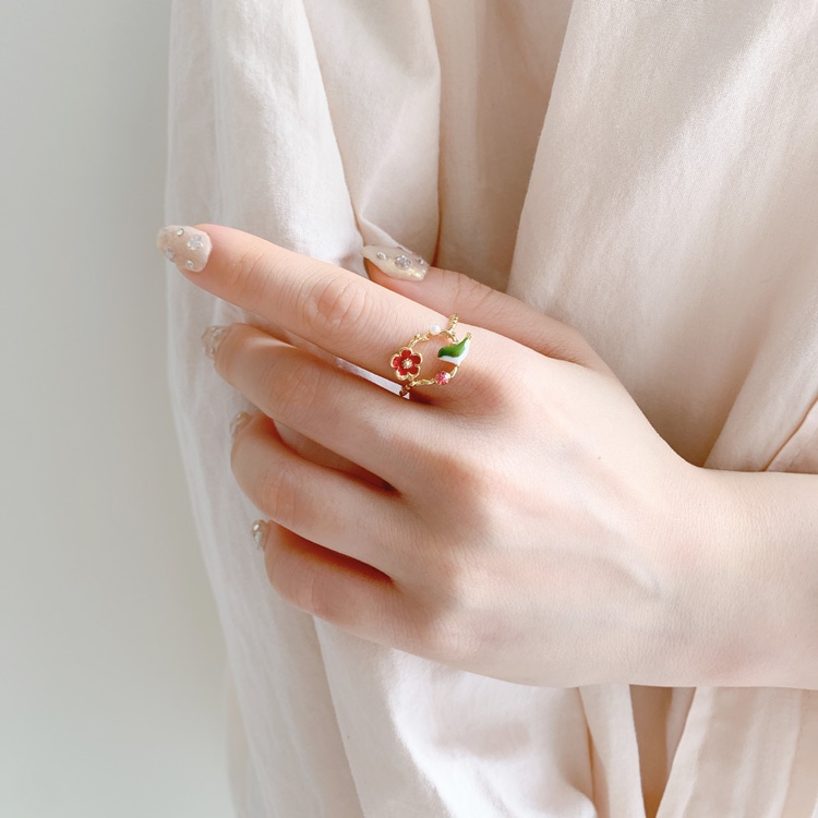 R-457) うぐいすモチーフリング | ビーズ・パーツなどのハンドメイド