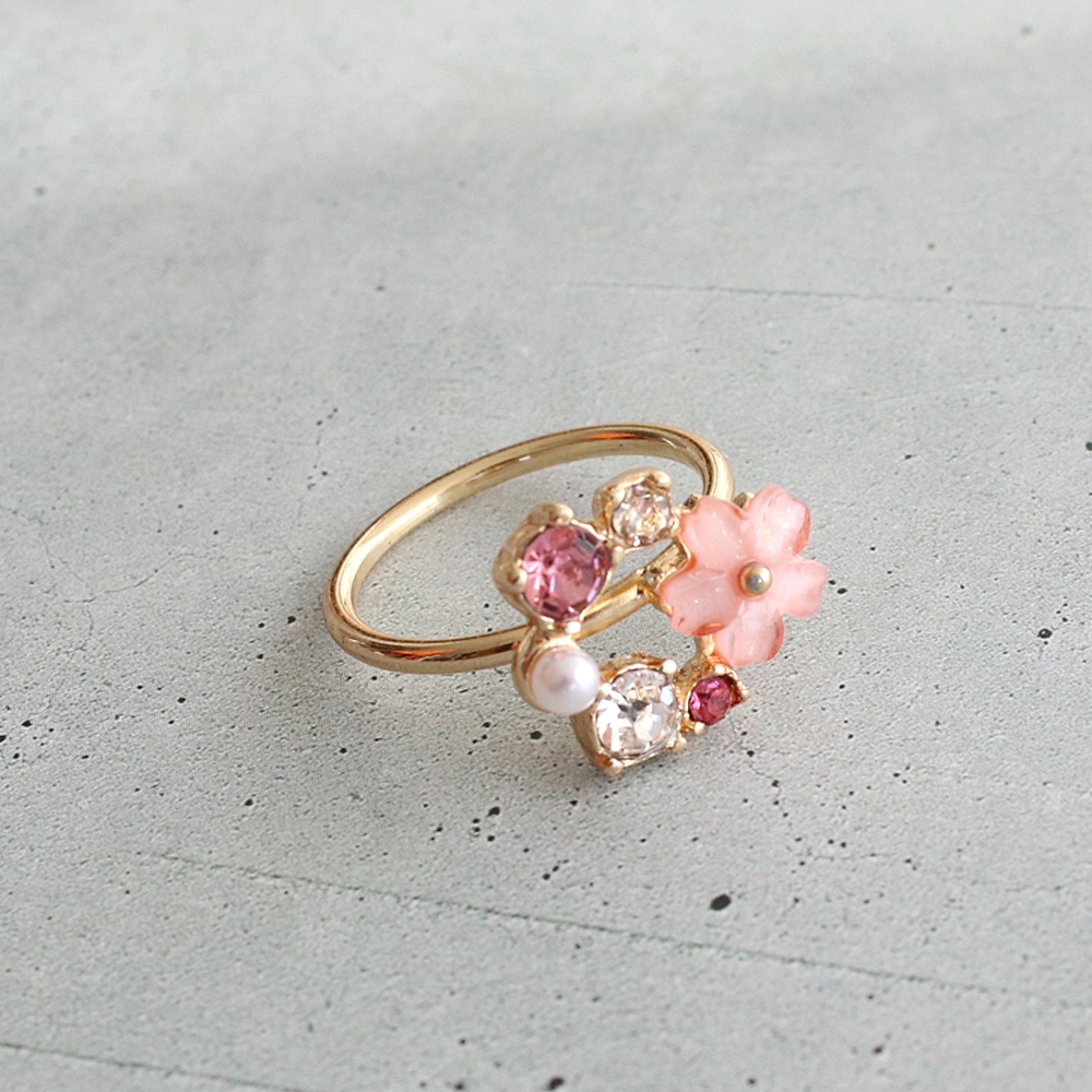 R-445) 桜×ビジューリング | ビーズ・パーツなどのハンドメイドパーツ