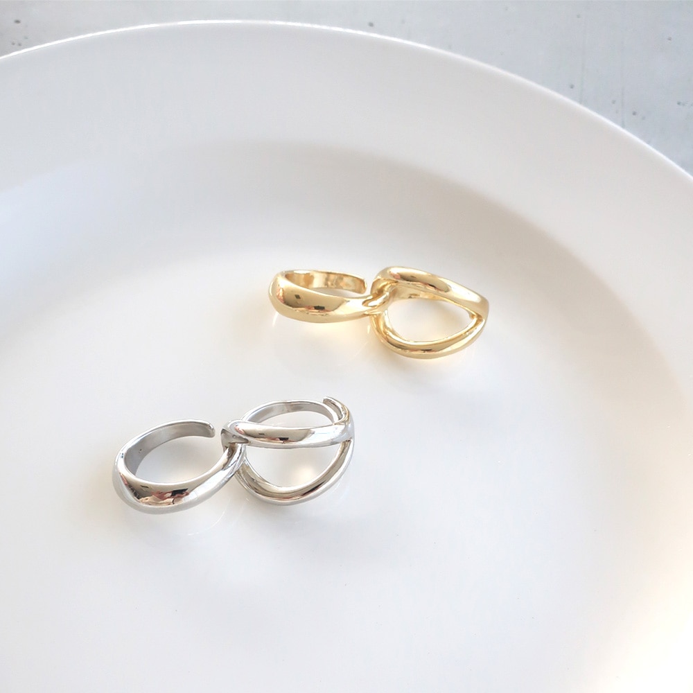 R-409) メタルダブルフィンガーリング | ビーズ・パーツなどの