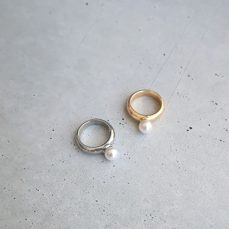 R-428) パール付ピンキーリング | ビーズ・パーツなどのハンドメイド