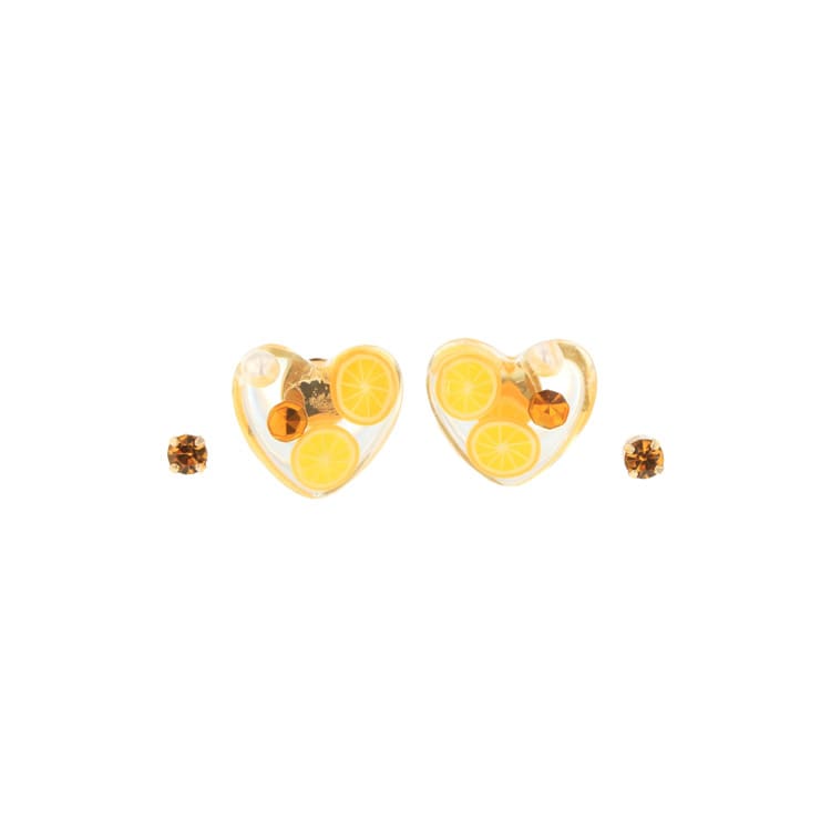 P-1079) フルーツハート樹脂ピアス | ビーズ・パーツなどの 