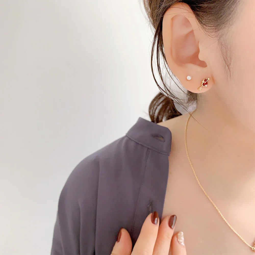 P-1060) ハート×パールセットチタンピアス | ビーズ・パーツなどの