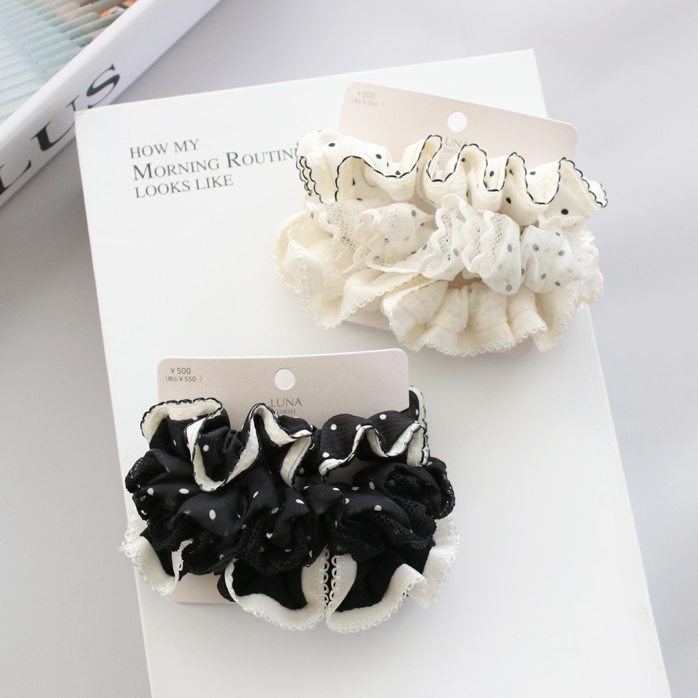 S-622) ドット柄フリルセットシュシュ | ビーズ・パーツなどの