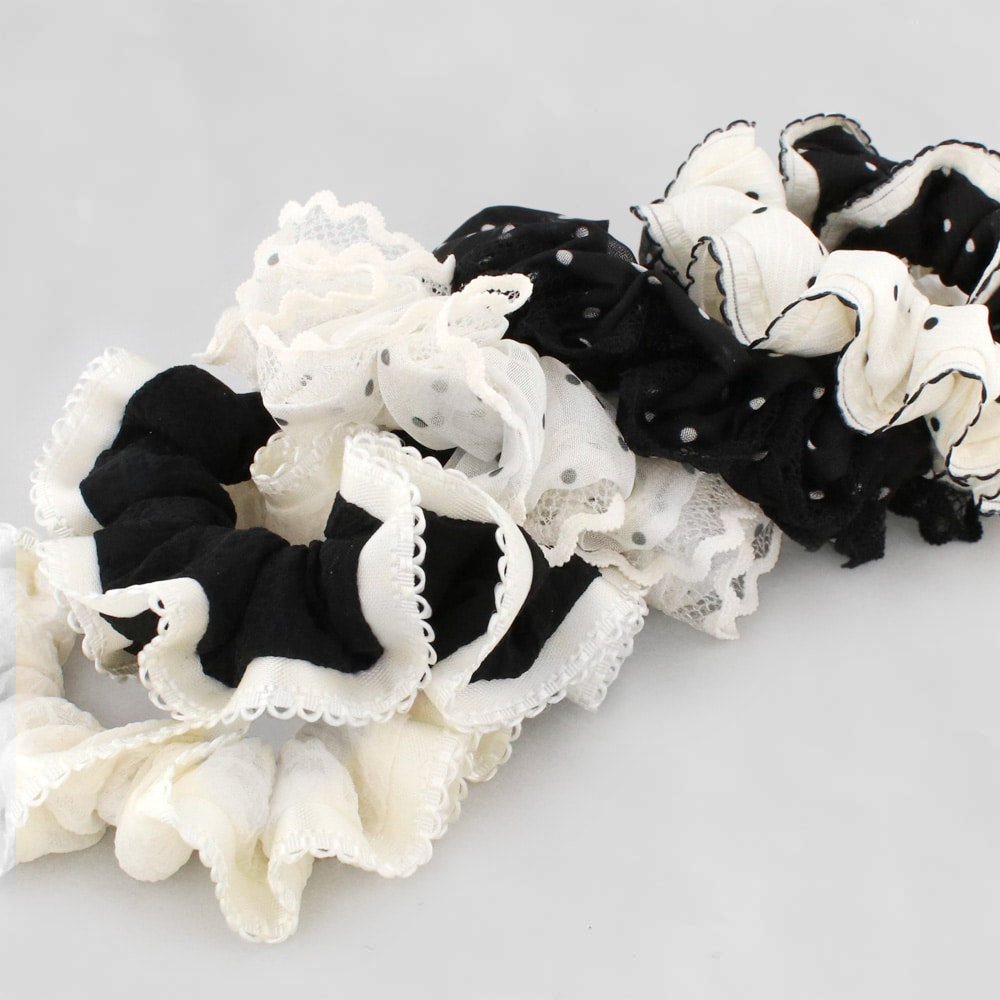 S-622) ドット柄フリルセットシュシュ | ビーズ・パーツなどの