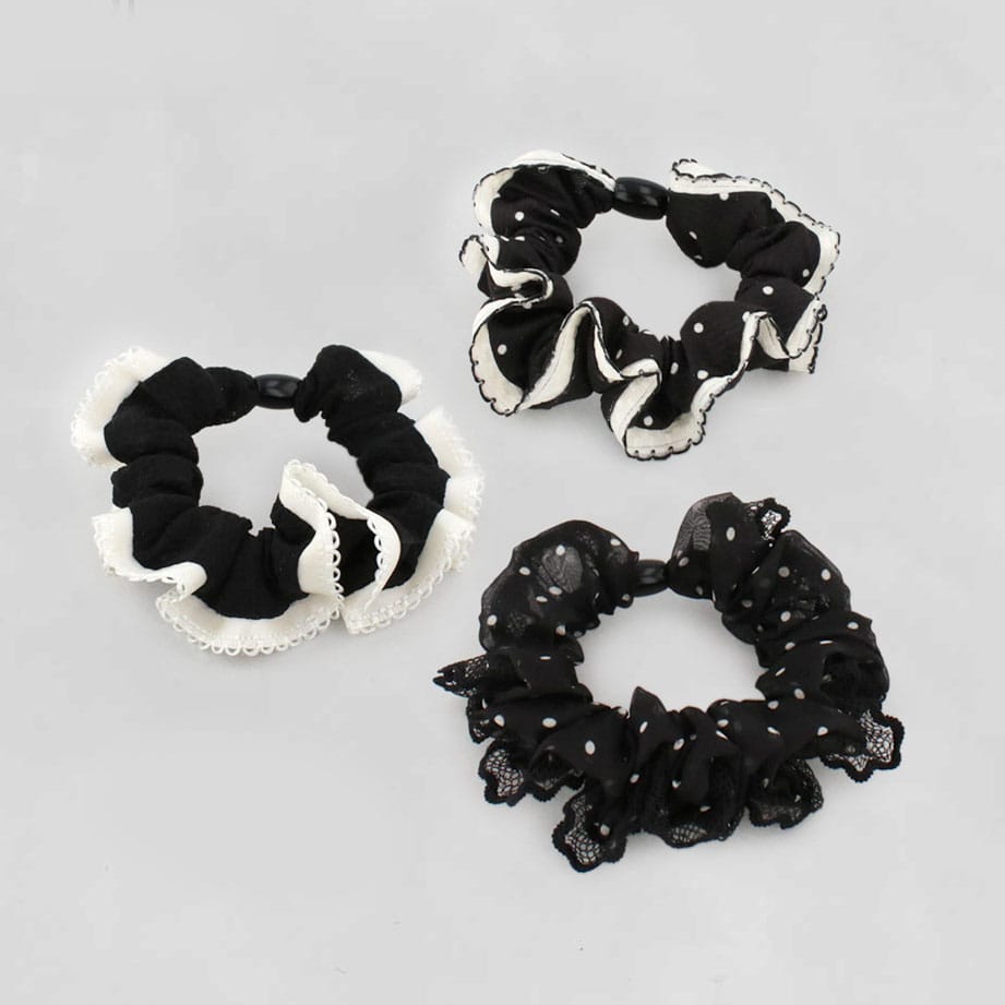 S-622) ドット柄フリルセットシュシュ | ビーズ・パーツなどの