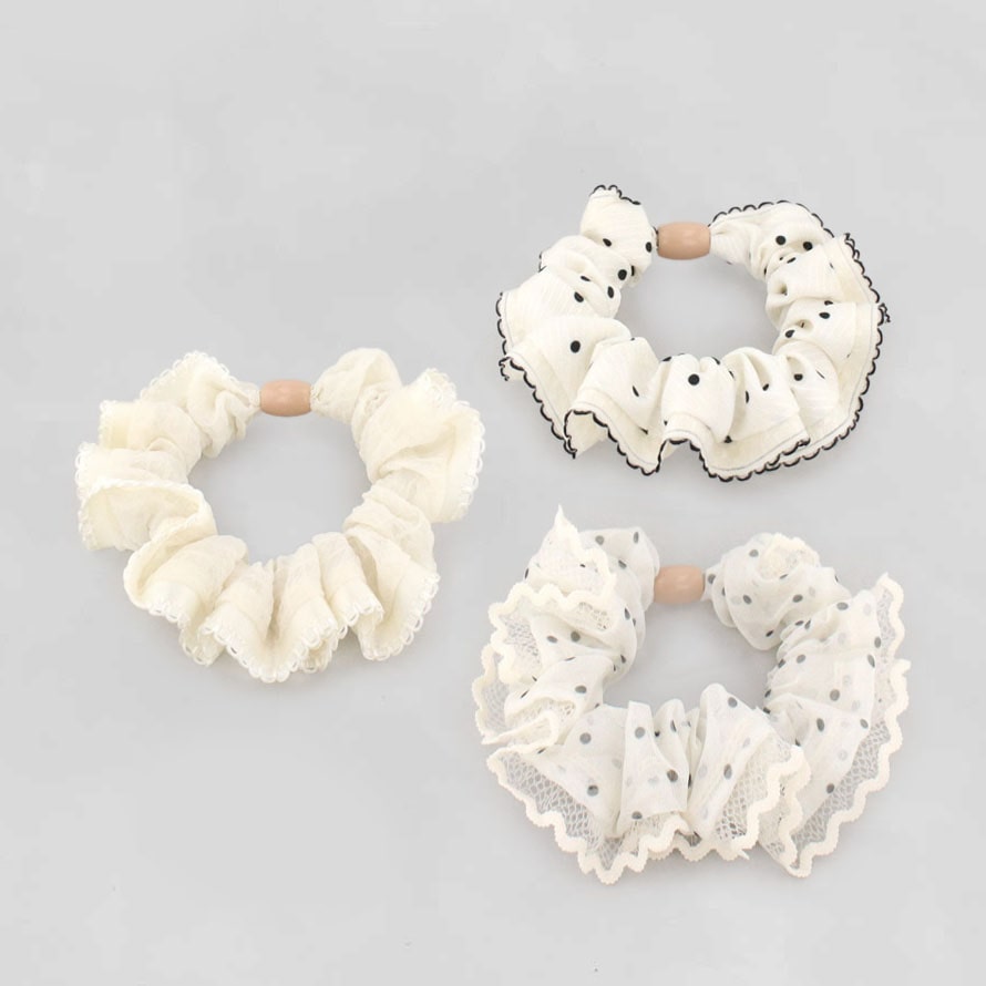 S-622) ドット柄フリルセットシュシュ | ビーズ・パーツなどの