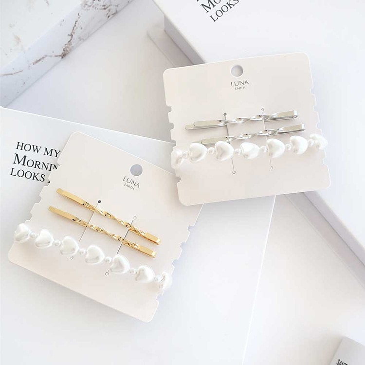 S-501) パールハートヘアゴム×ヘアピンセット | ビーズ・パーツなどの