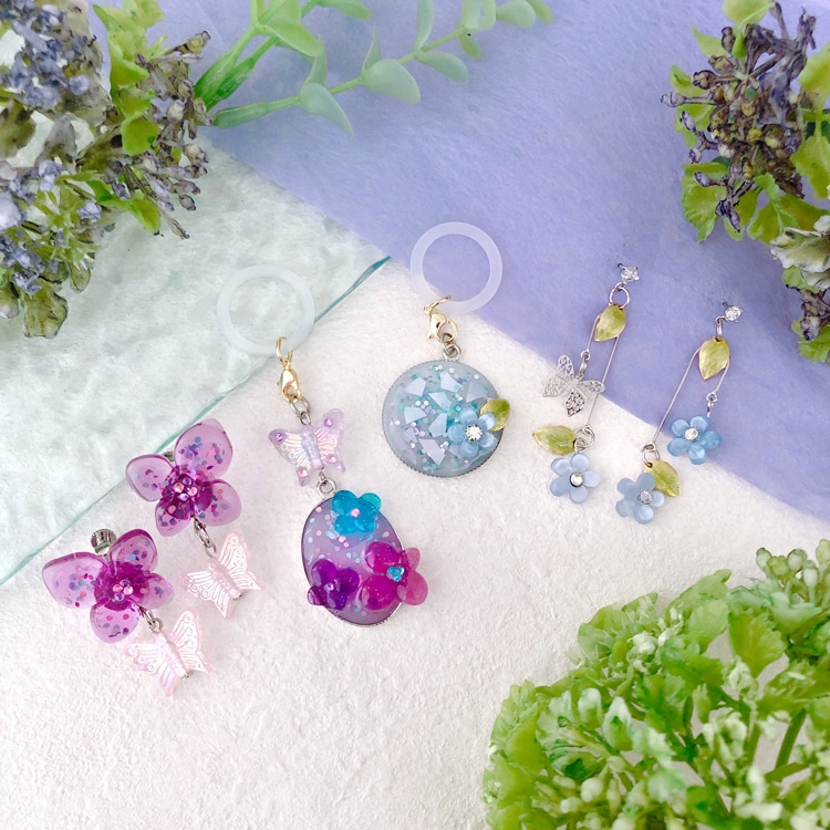 レジンで作る あじさいアンブレラマーカーとアクセサリー | ビーズ